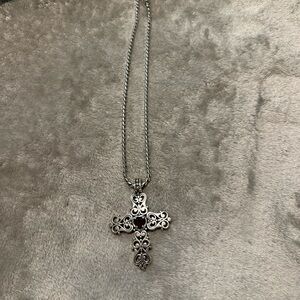 Brighton Cross necklace  garnet heart stone in center